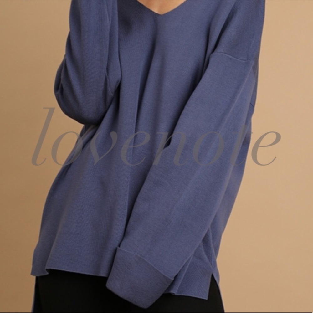 🌸1 S🌸 VNeck Sweater Tunic Split Side Hi-Low Hem - Picture 3 of 5